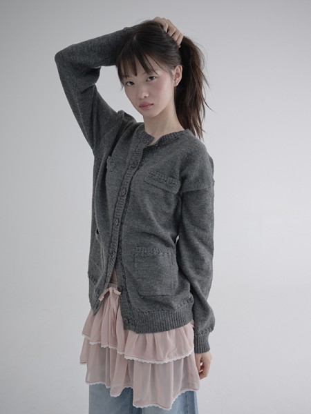 LECYTO カーディガン　韓国 デストロイド ラウンドウールニット カーディガン_[ブラック] | LECYTO