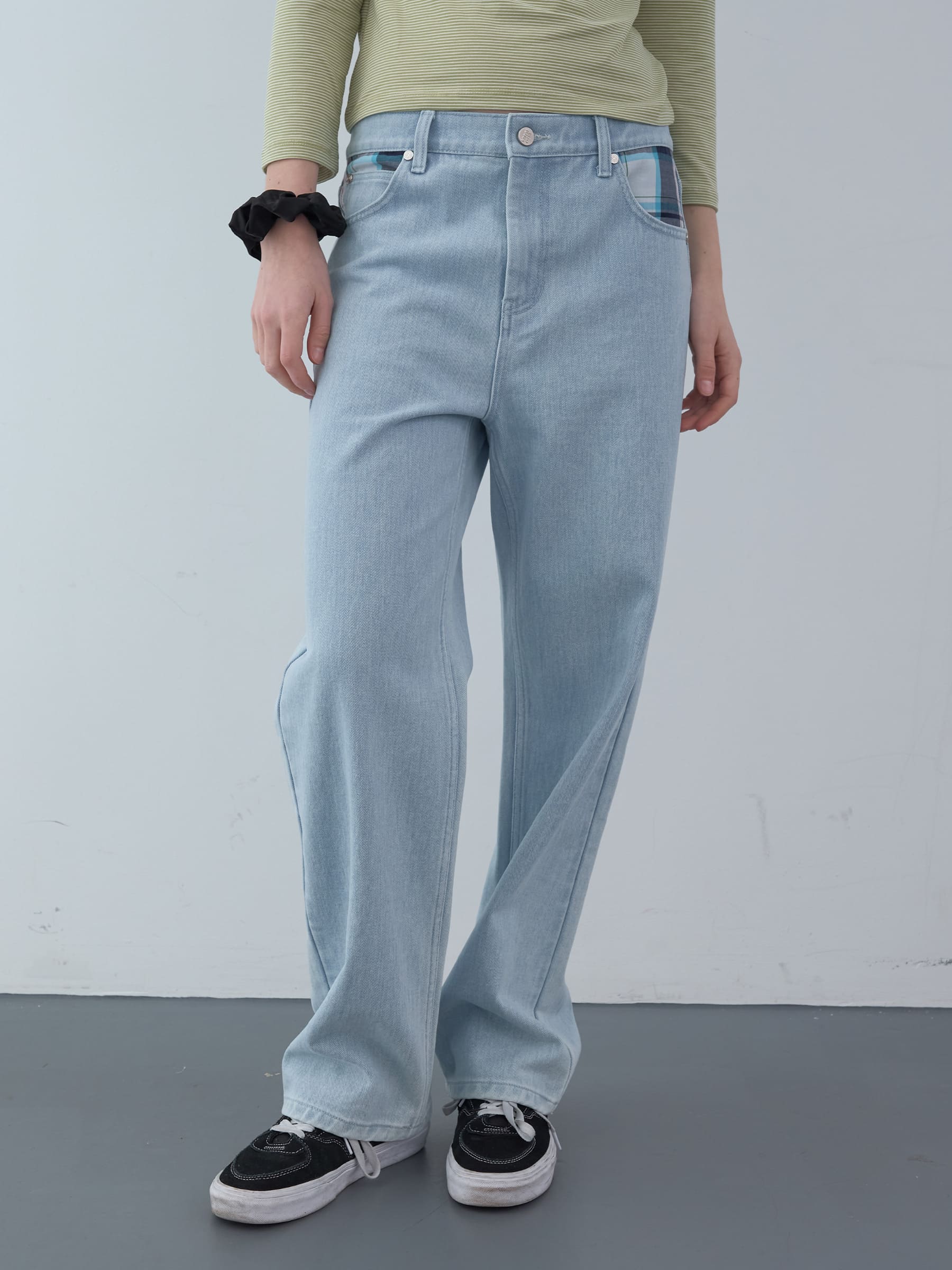 パッチワークストレートデニムパンツ (ライトブルー) | ENZO BLUES | HANA(ハナ) #1