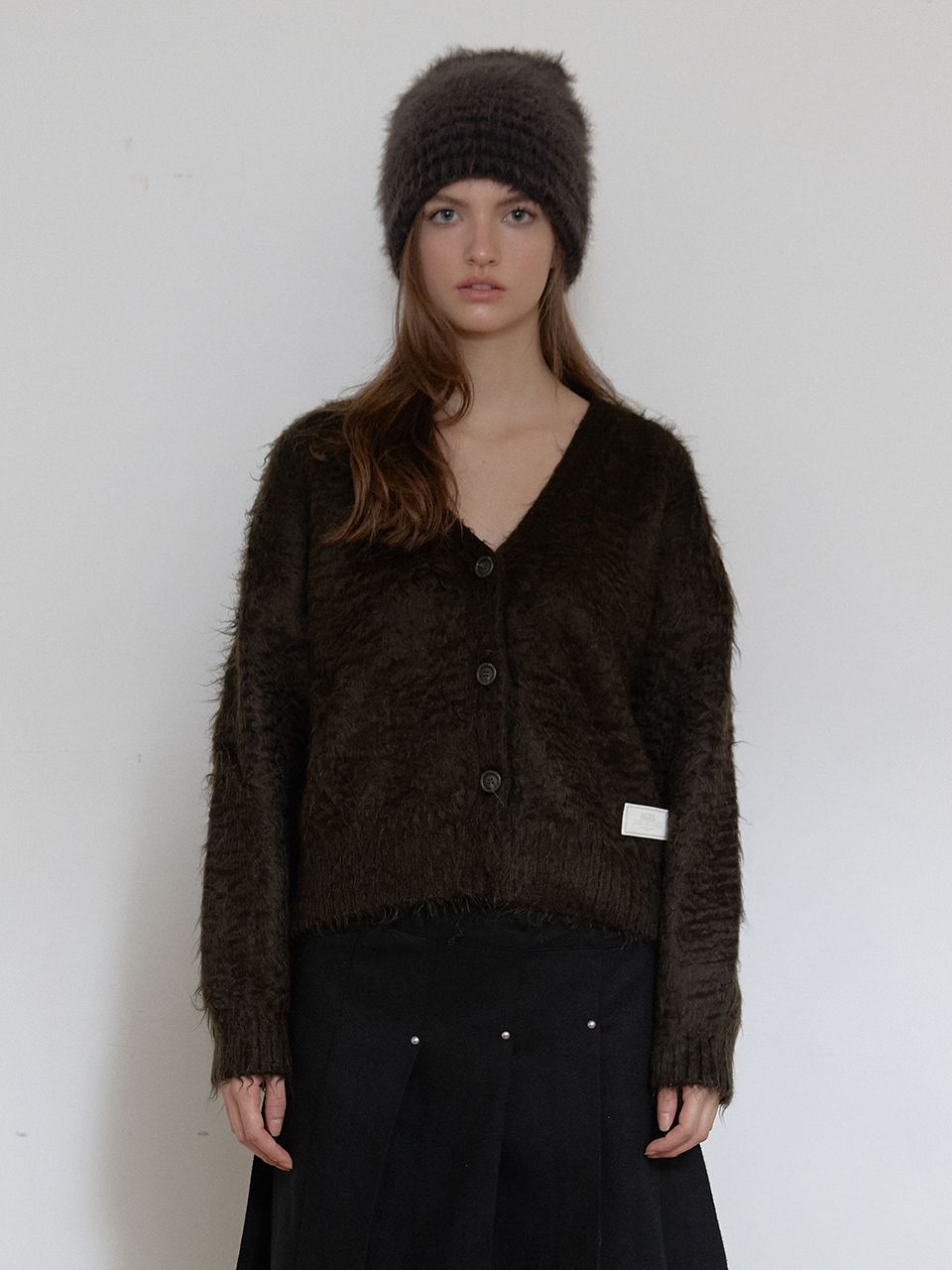 ヘアリーブラシ ショートカーディガン (カーキ) | ASURA | HANA(ハナ) #1