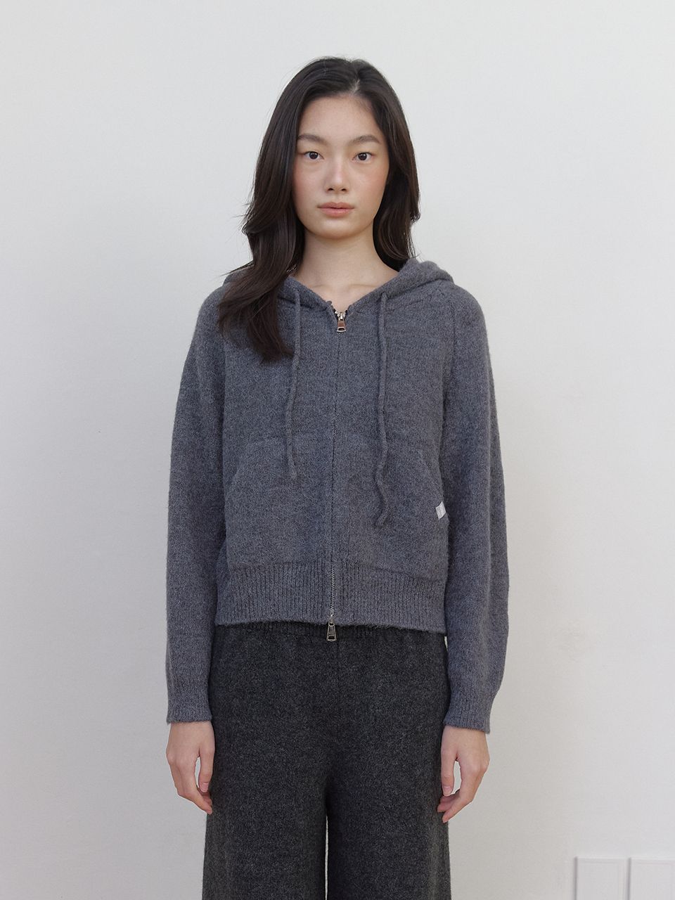 AS BASIC ニットフードジップアップ (ダークグレー) | ASURA | HANA(ハナ) #1