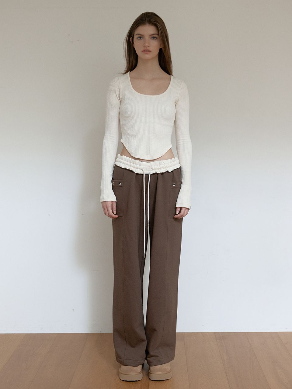 フリースカラーフリップスウェットパンツ (ブラウン) | ASURA | HANA(ハナ) #1