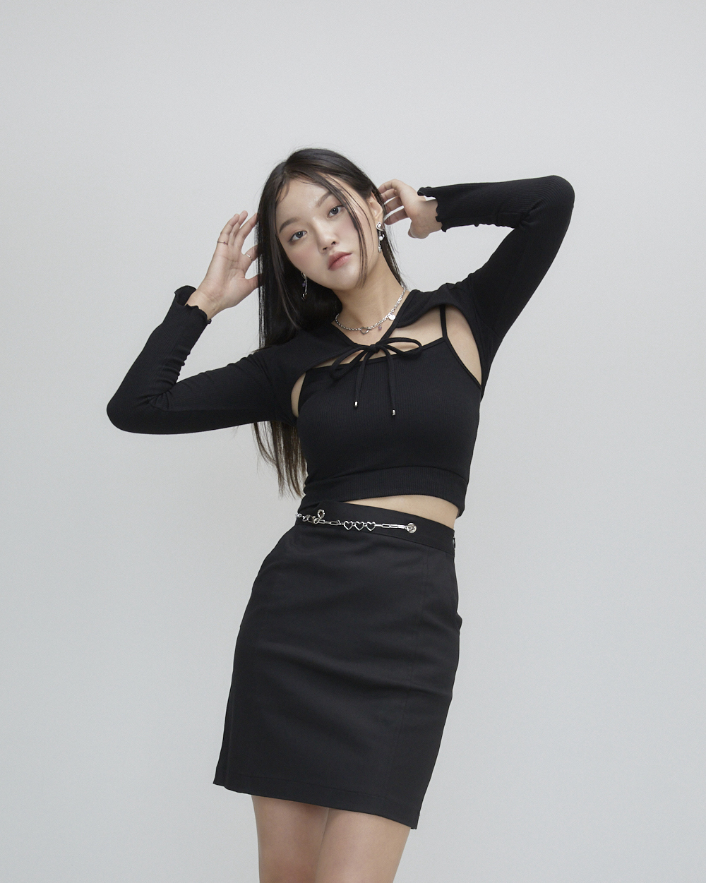 アイレットHラインスカートブラック | XOEIN SEOUL | HANA(ハナ) #1