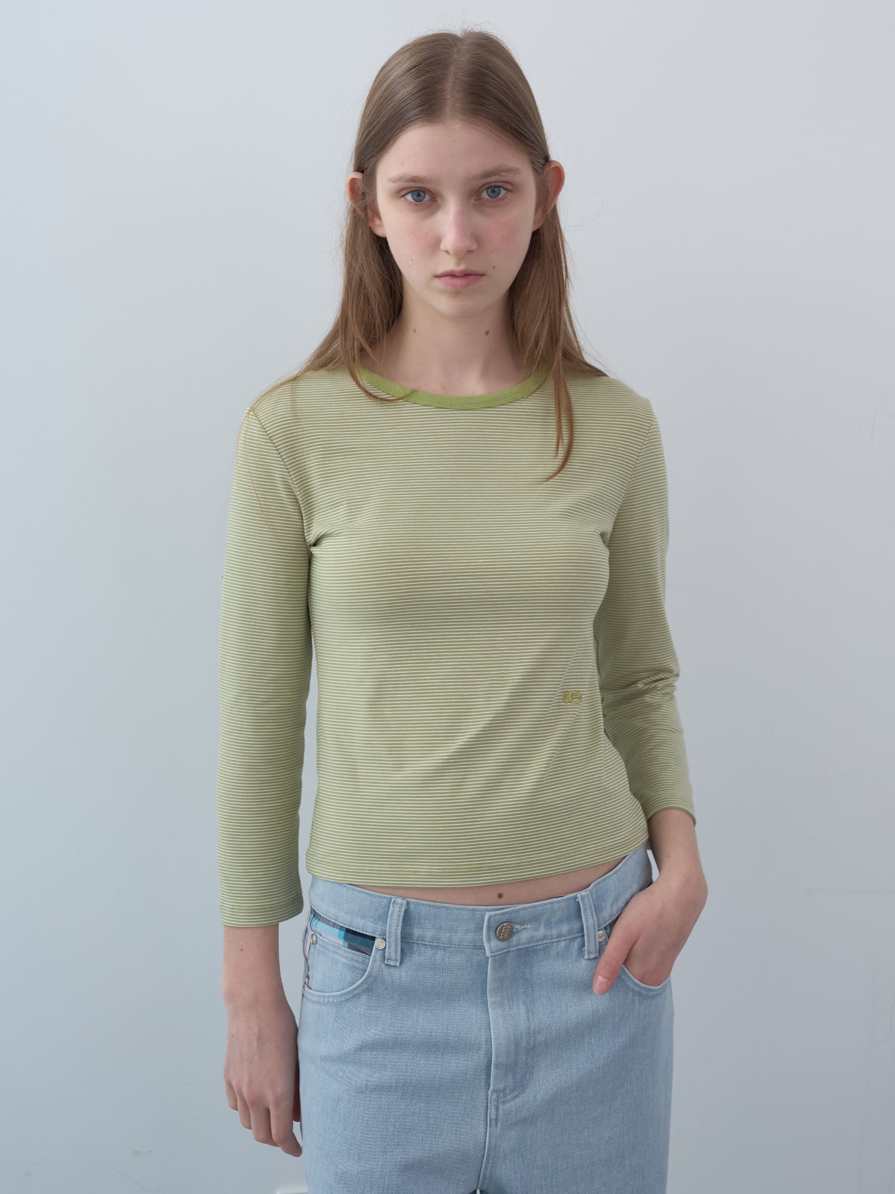 ストライプ七分袖シャツ（グリーン） | ENZO BLUES | HANA(ハナ) #1