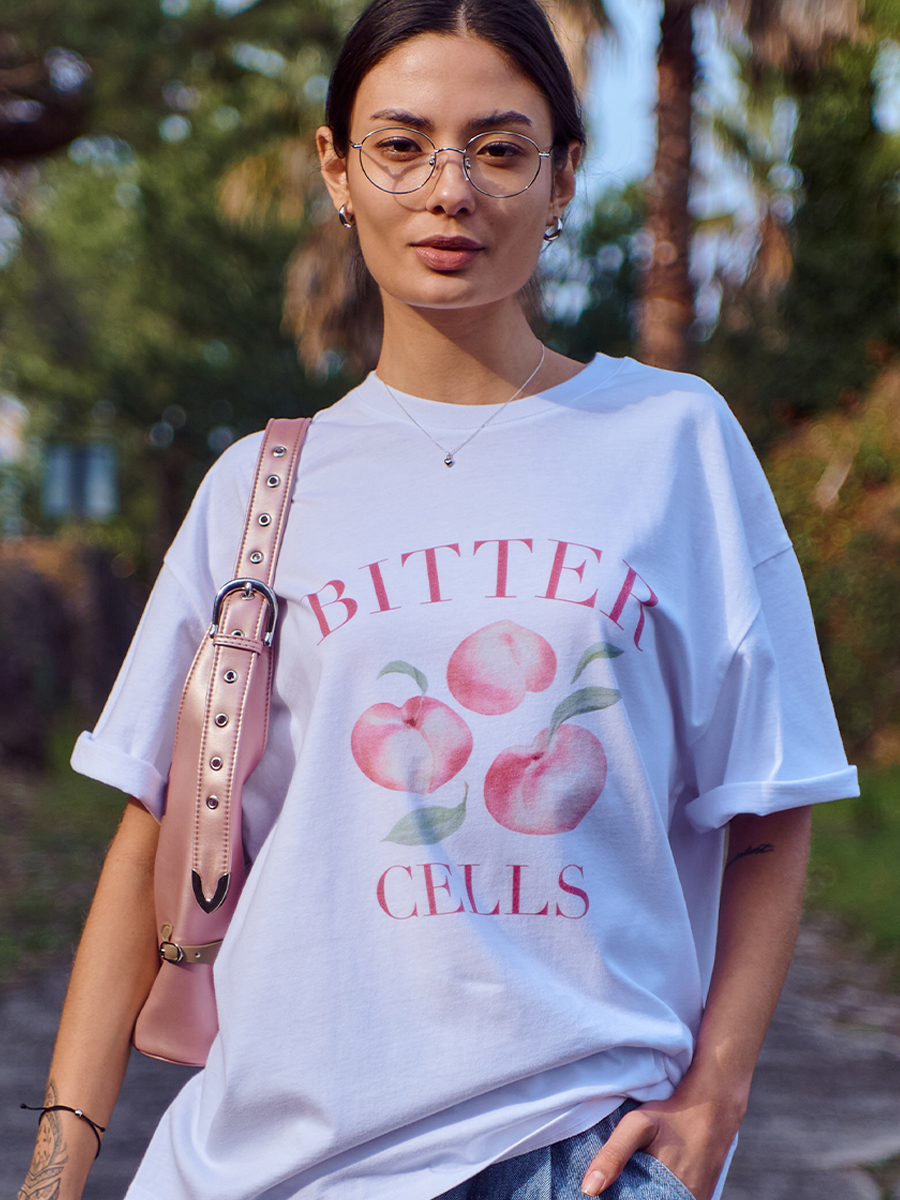 フラットピーチTシャツ-ホワイト | BITTERCELLS | HANA(ハナ) #1