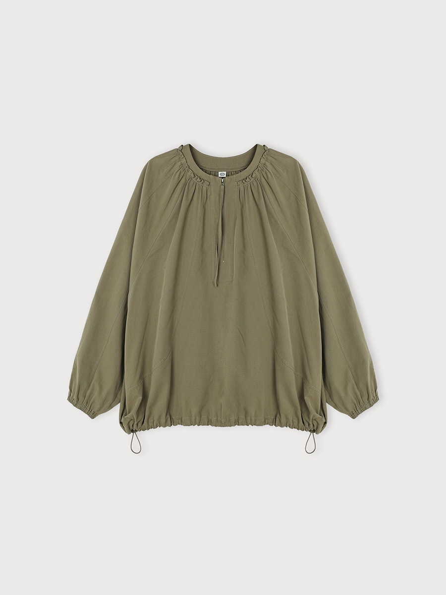 SHIRRING NECK ZIPPER BLOUSE_KHAKI BEIGE | ETHOS | HANA(ハナ) #1
