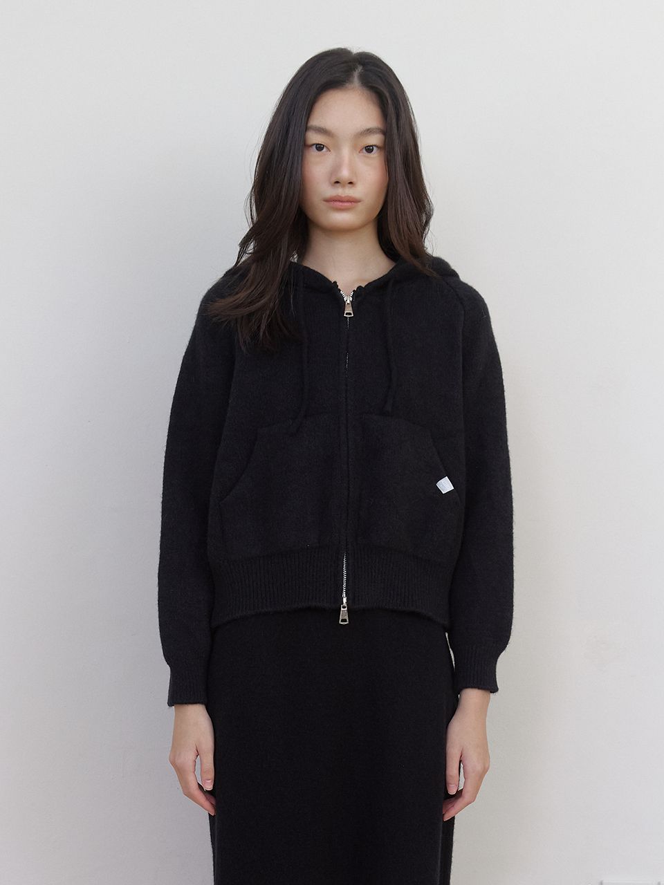 AS BASIC ニットフードジップアップ (ブラック) | ASURA | HANA(ハナ) #1