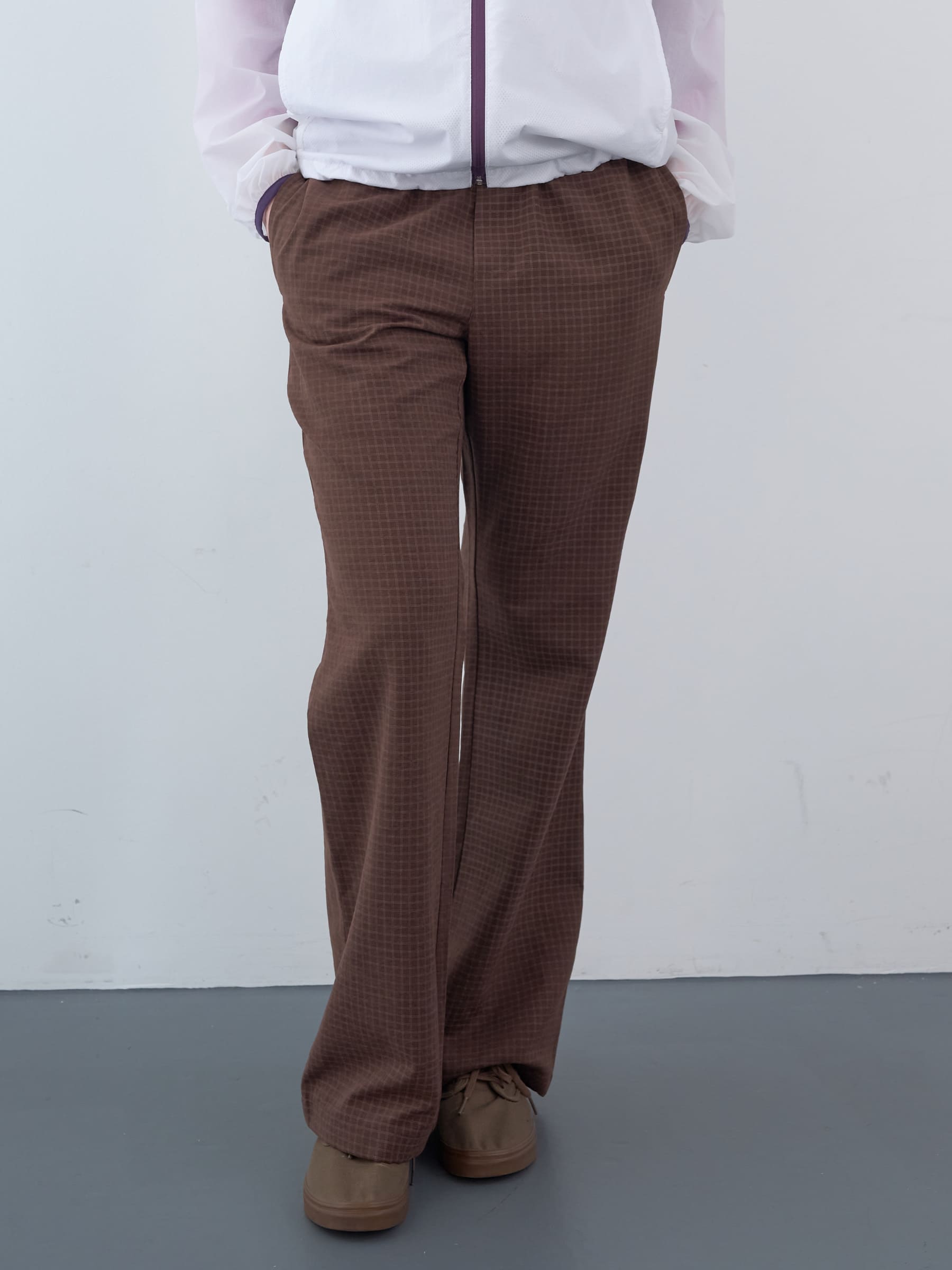 マットチェックバンディングブーツカットパンツ (ブラウン) | ENZO BLUES | HANA(ハナ) #1