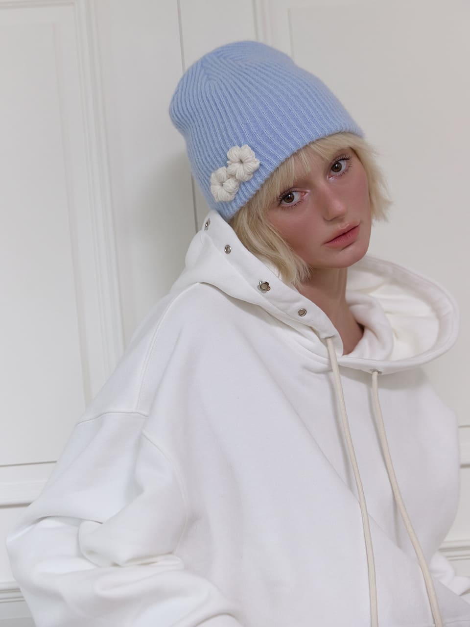 フラワーフレーク ビーニー - スカイブルー | MEENDERI | HANA(ハナ) #1