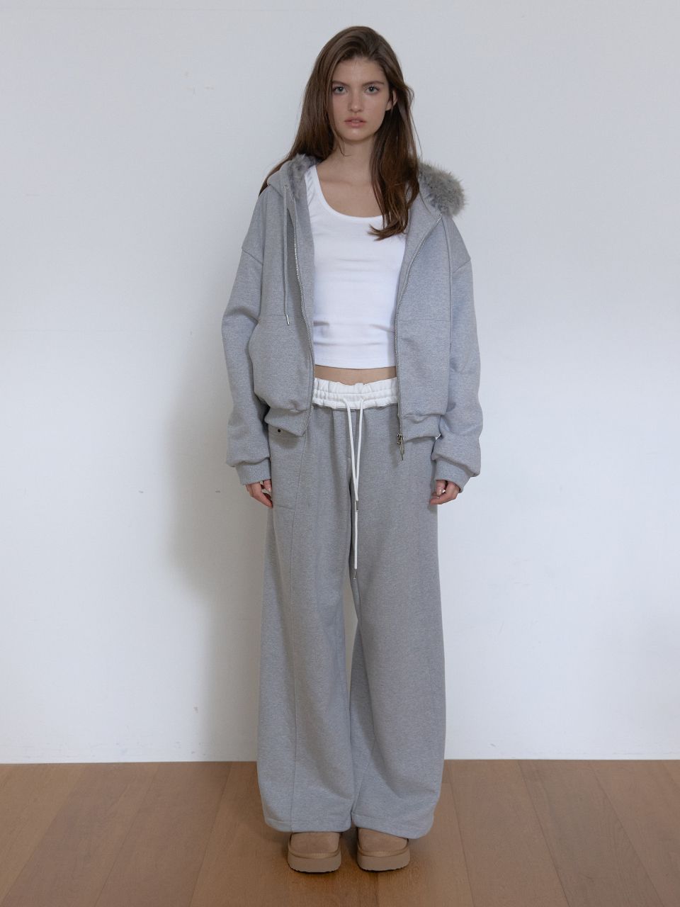 フリースカラーフリップスウェットパンツ (メランジグレー) | ASURA | HANA(ハナ) #1